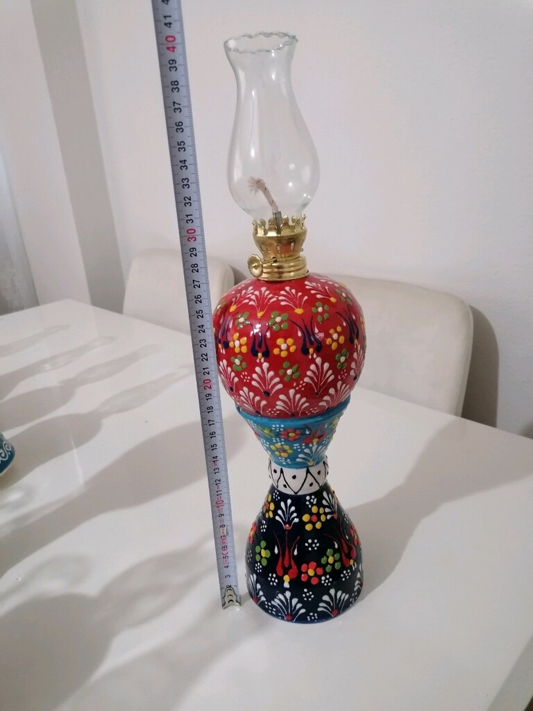 Nostaljik Dekoratif Çini desenli porselen gaz lambası - 2