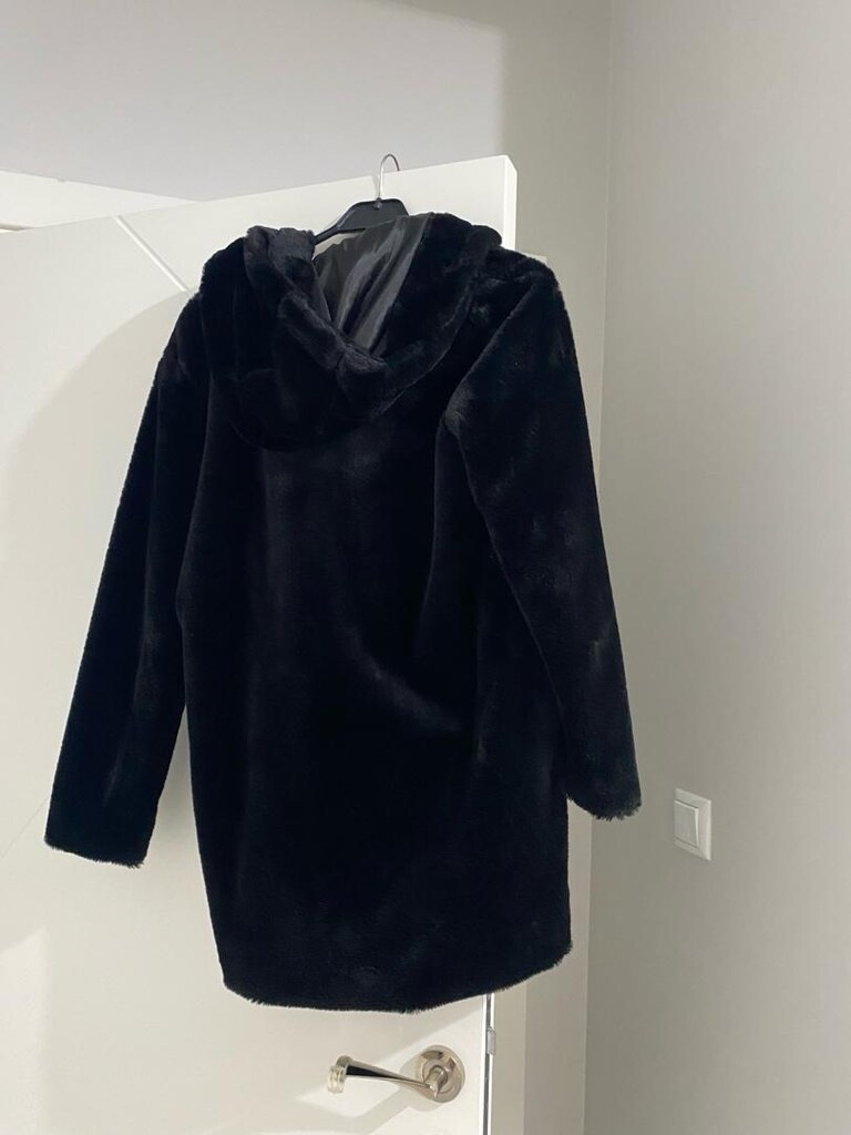 siyah peluş kapişonlu kaban - 2