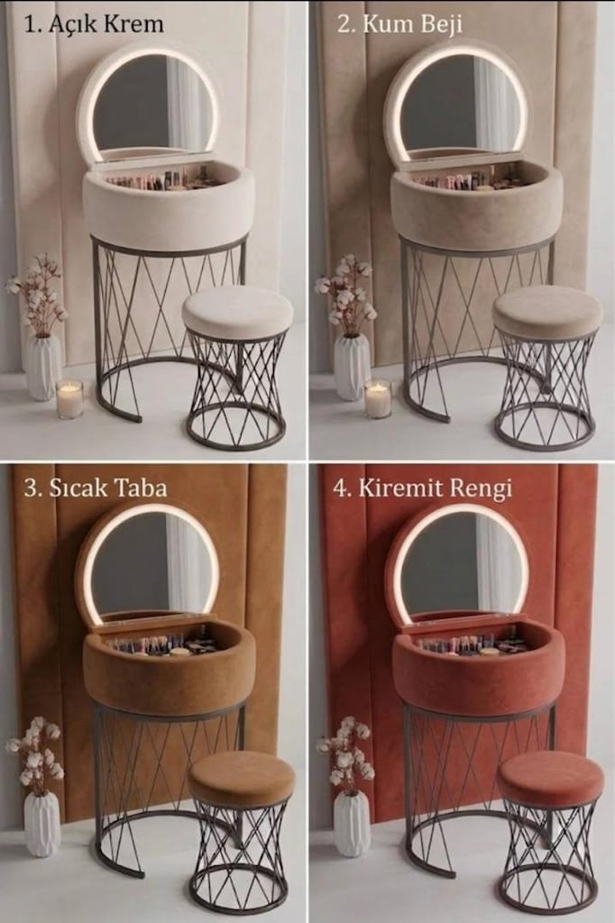 Sınırlı Stok! Tasarım LED Aynalı Makyaj Masası Takımı