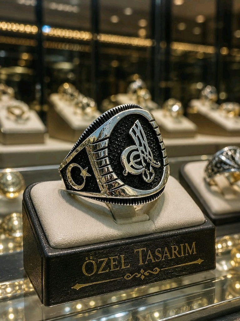 925 Ayar Osmanlı Tugrası Gümüş Yüzük - 6