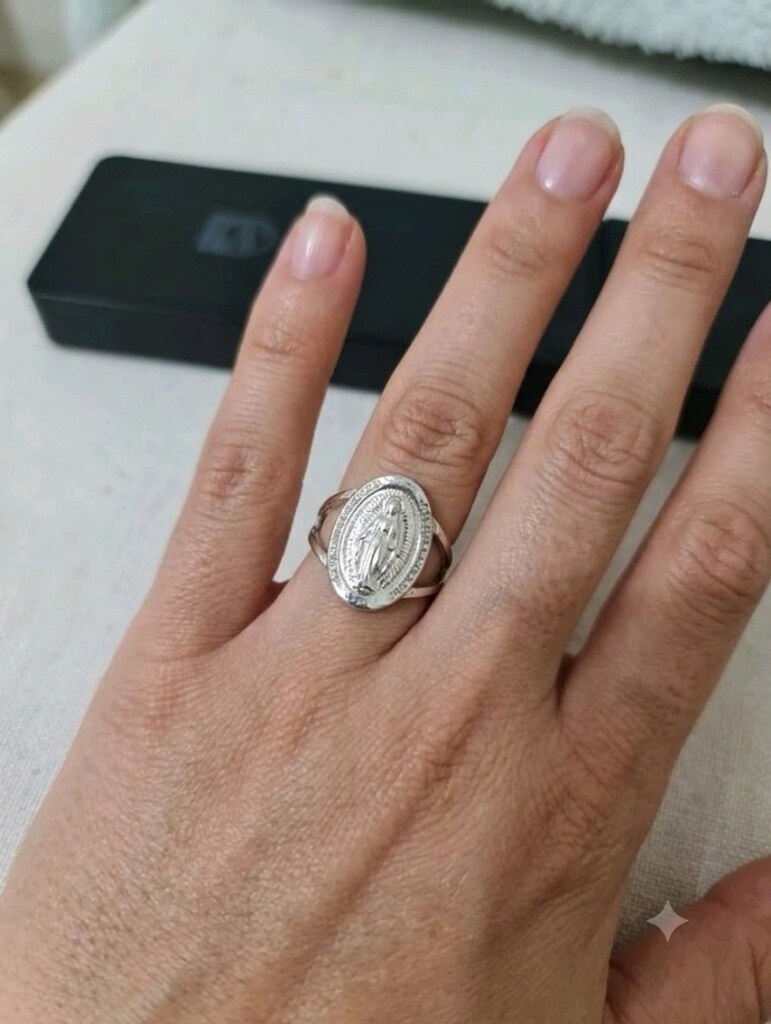 Meryem Ana Figürlü Kabartmalı Metal Yüzük / Vintage Madalyon Yüzük - 2
