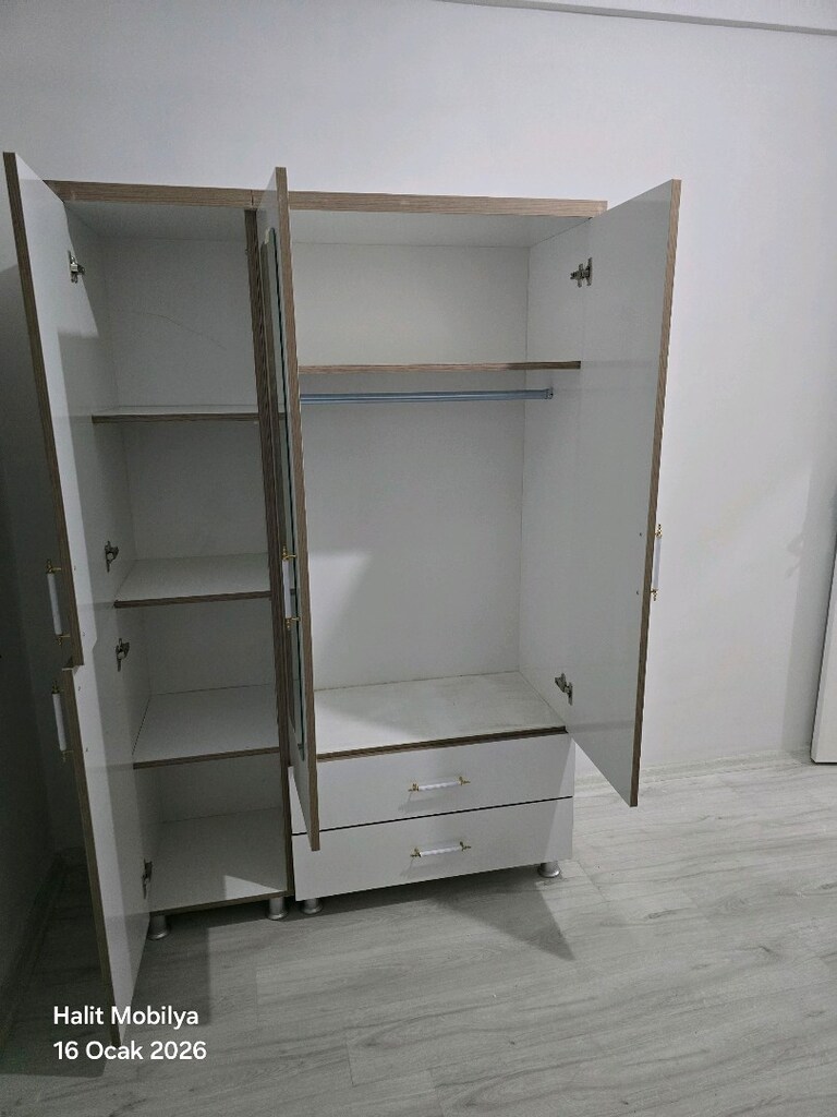 3 kapakli 2 çekmeceli aynalı elbise dolabı - 2