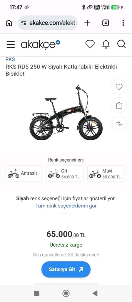 1 HAFTA GEÇERLİ FİYAT ACİL SATILIK RKS " RD 5" ELEKTRİKLİ BİSİKLET - 3