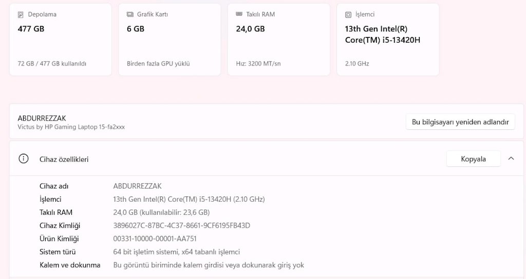 i5 12. Nesil HP Victus 24 GB RAM garantili oyun canavarı laptop - 9