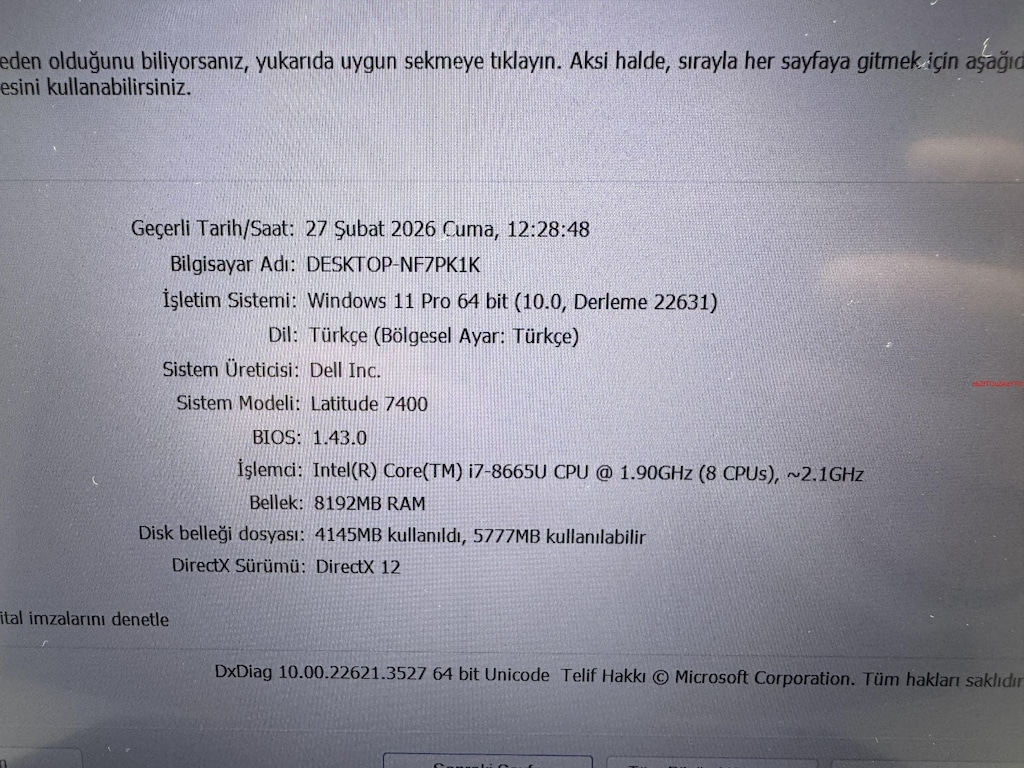 DELL İ7 8. NESİL 8 GB RAM 256 GB NVME DOKUNMATİK - 6
