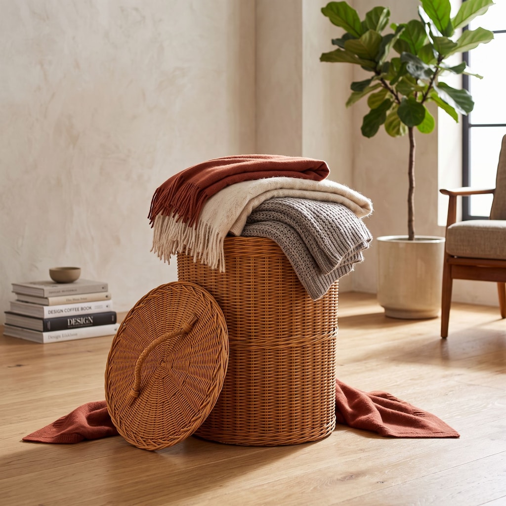 MINTY Kapaklı Rattan Çamaşır ve Organizer Sepet 35-40 cm – Sıfır - 4