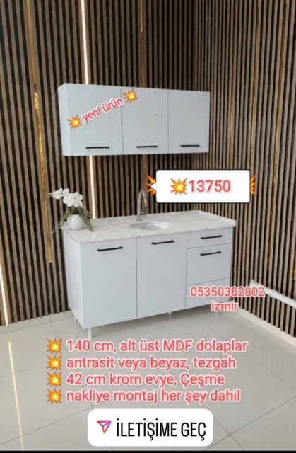 hazır mutfak İzmir ,140 cm her şey dahil 13,650 TL