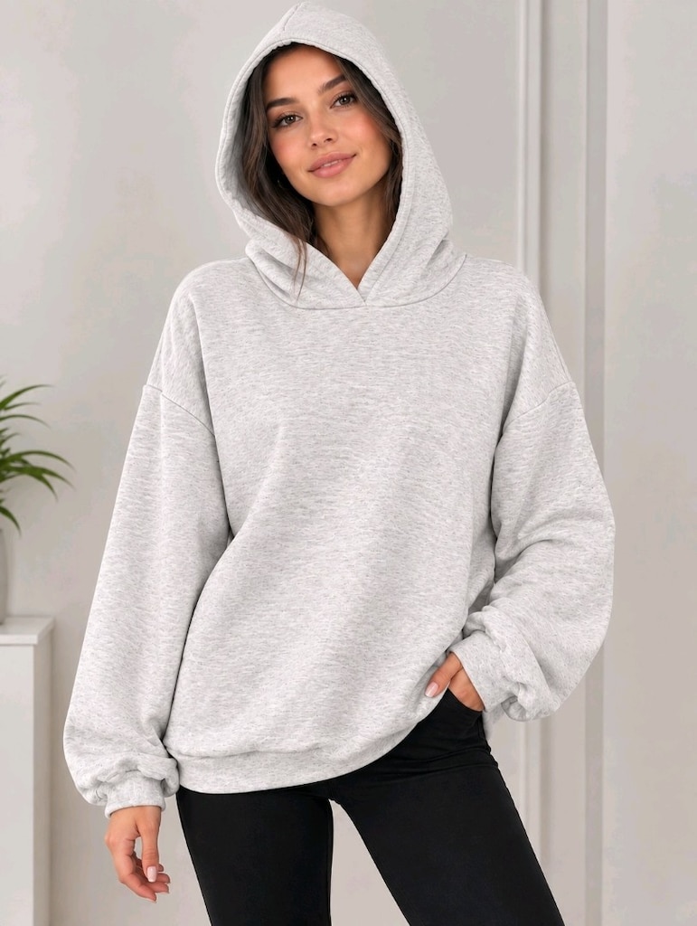3 iplik şardonlu kompact penye sweatshirt kapşonlu