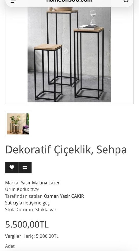 sehpa masif ahşap metal ayaklı üçlü - 7