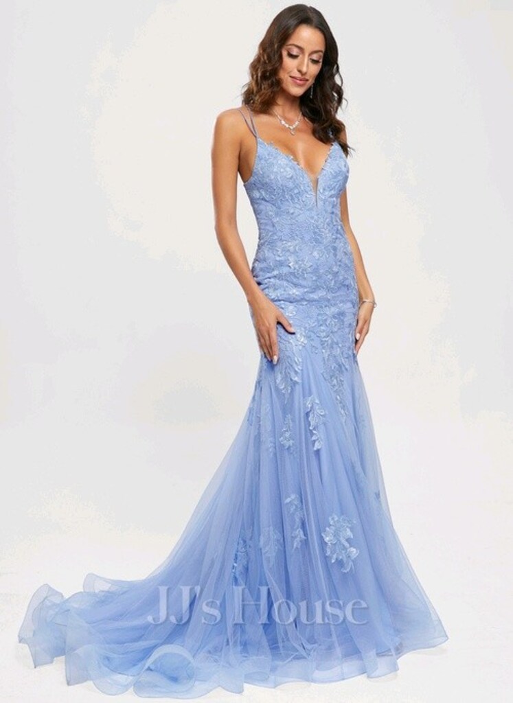 JJ House Trumpet/Mermaid V-Neck Sweep Dresses - 2