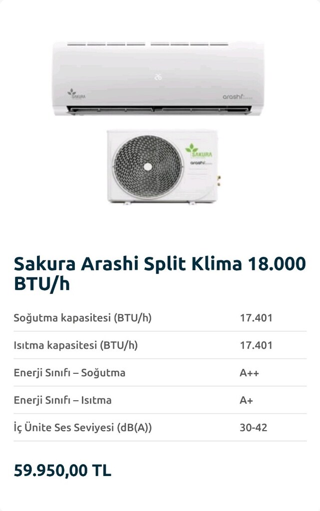 JAPON SAKURA ARASHİ 18.000 BTU İNVERTER A+++ R32 GAZLI SON TEKNOLOJİ - 17