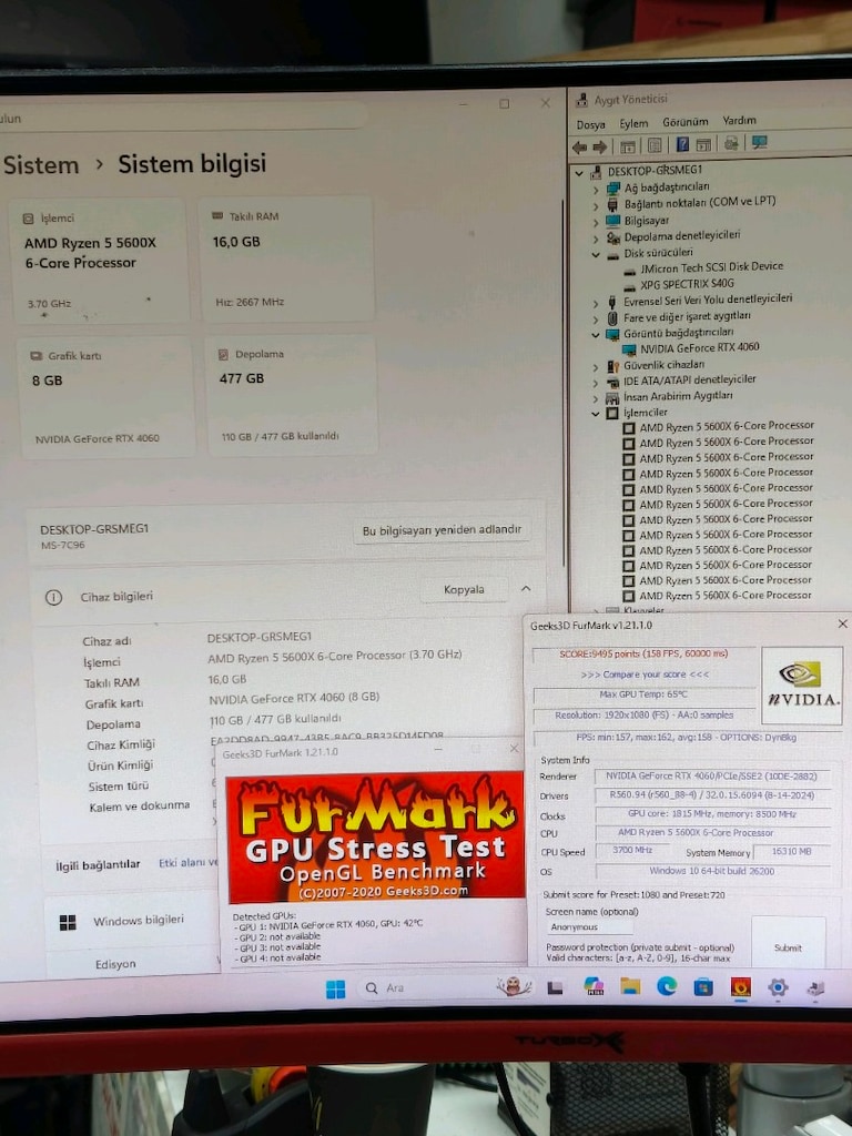 RTX 4060 RYZEN5 5600X 16GB RGB RAM 1TB M2SSD 600W AKVARYUM KASA - 6