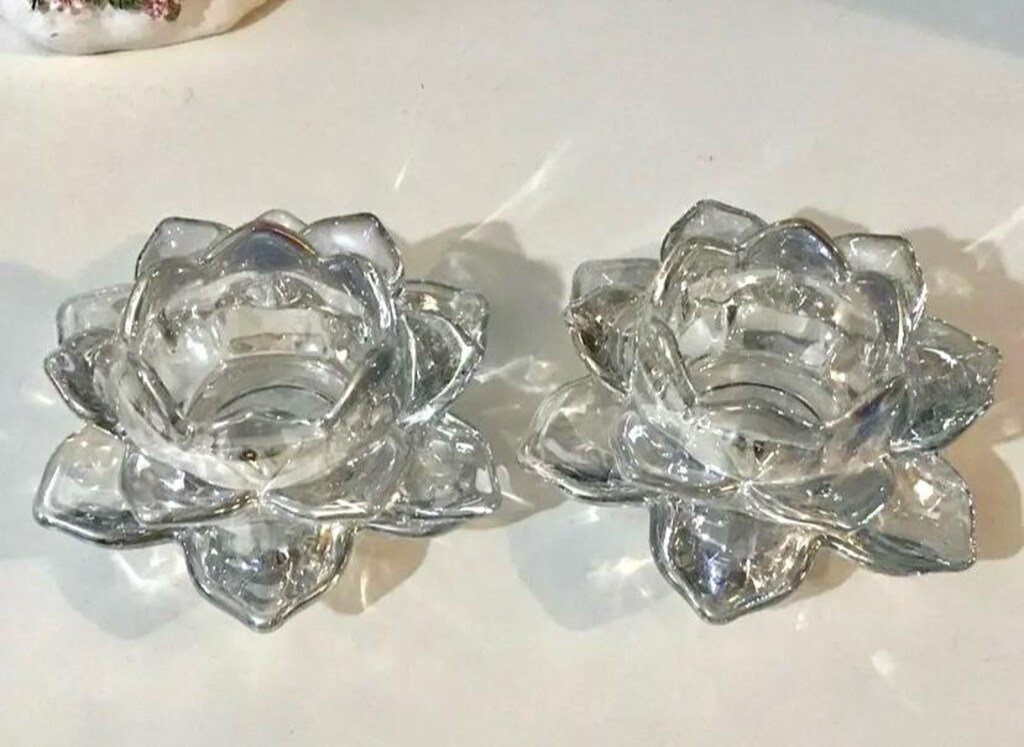 Vintage Alman ÇİFT Lotus Mumluk & Şamdan - Etiketi Üzerinde - 5