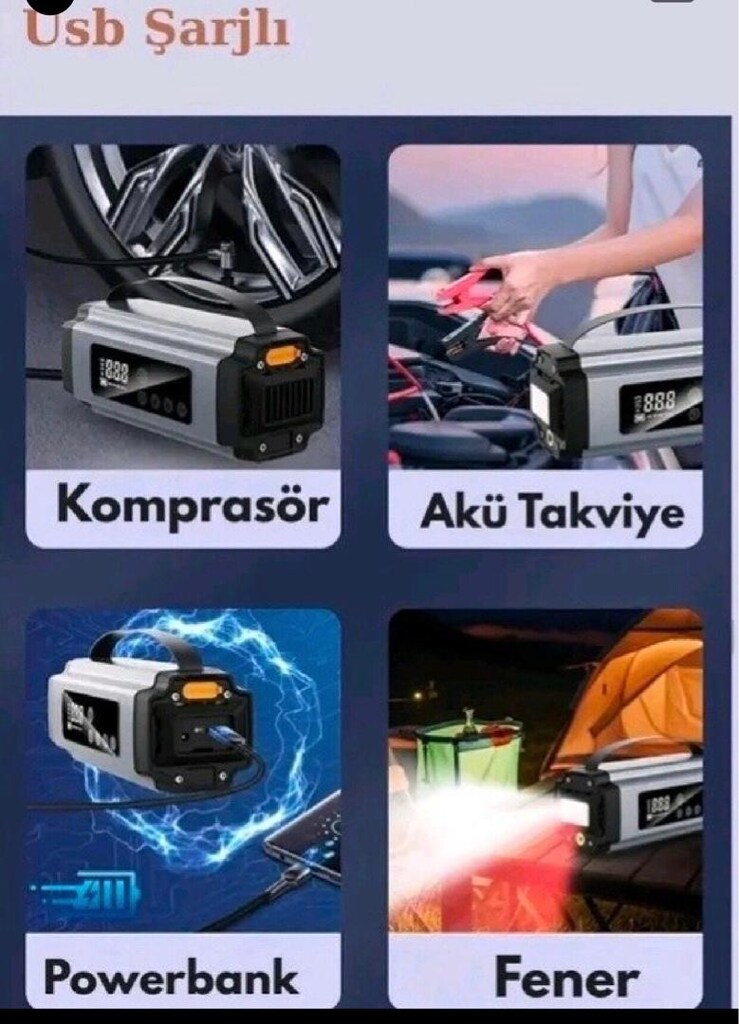 akü takviyesi lastik şişirme el feneri powerbank 10.000 amper gücünde - 7