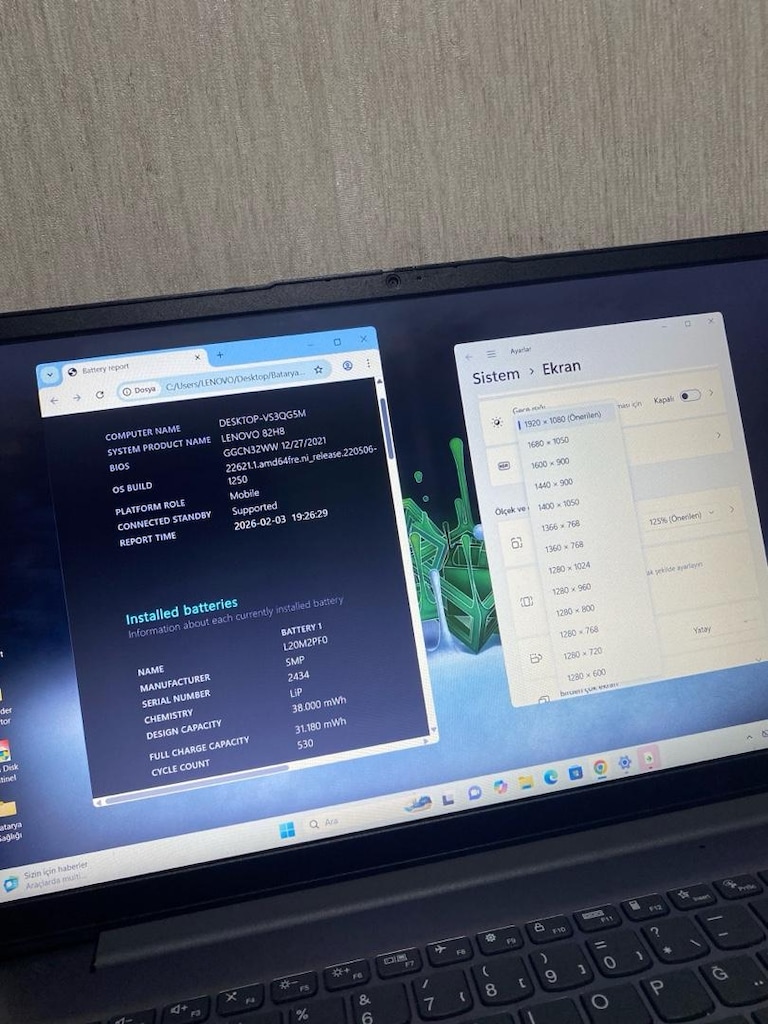 LENOVO-11.NESİL i3-8GB DDR4-256m2 nVME SSD-BATARYALI-FULL HD LAPTOP - 4