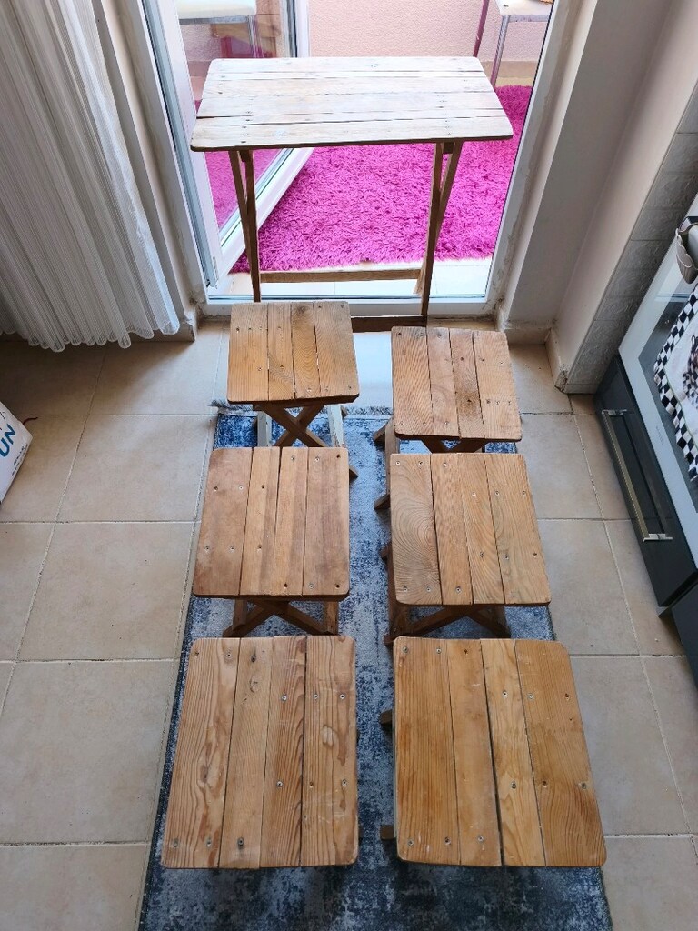 KATLANIR AHŞAP MASA SANDALYE TAKIMI - AĞAÇ - 5