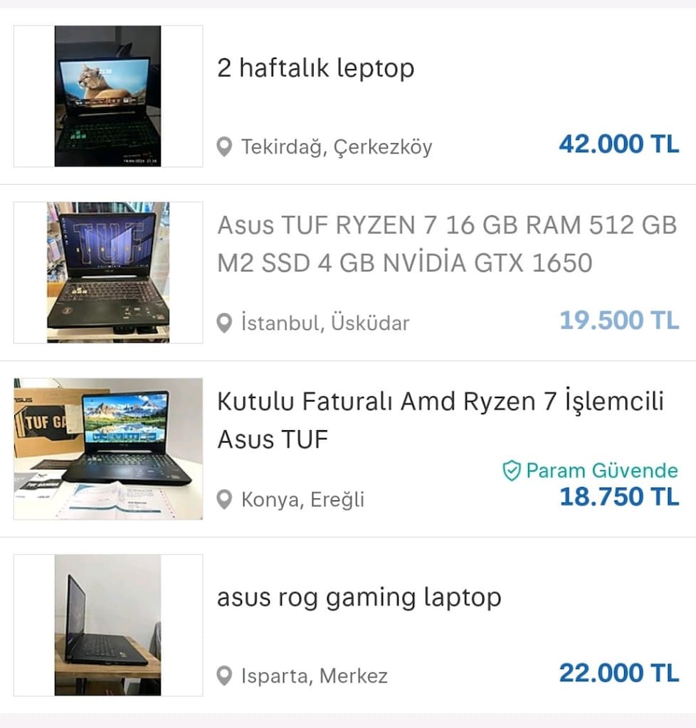Asus Ryzen 7 işlemci 4.0ghz 16gb ram laptop - 8