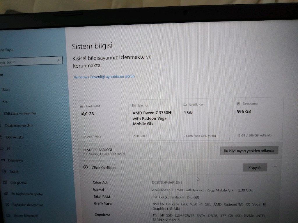 Asus Ryzen 7 işlemci 4.0ghz 16gb ram laptop - 6