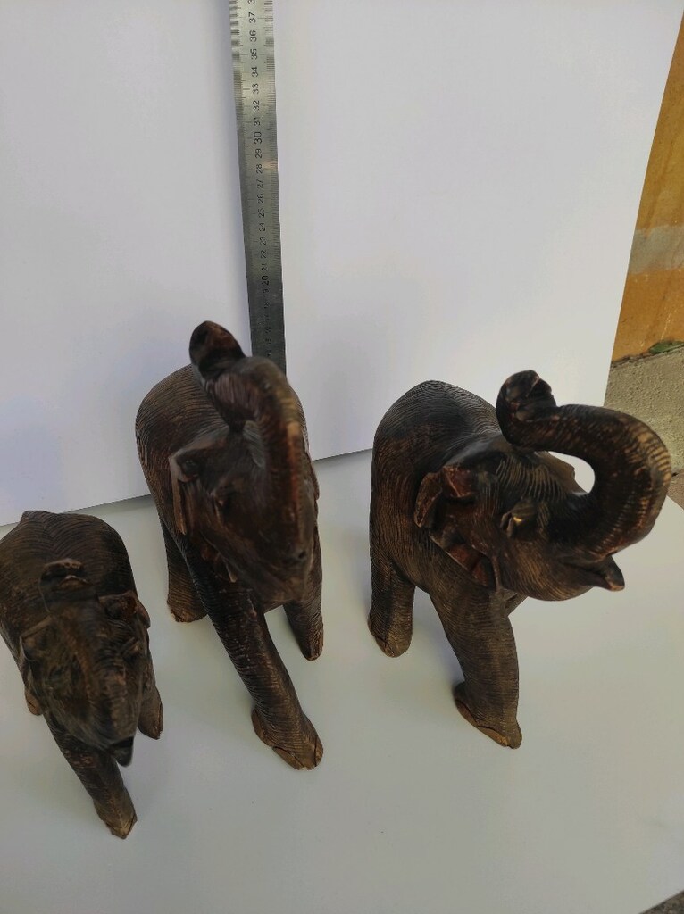 SATILIK EL OYMA AHŞAP 3'LÜ FİL SETİ - 4