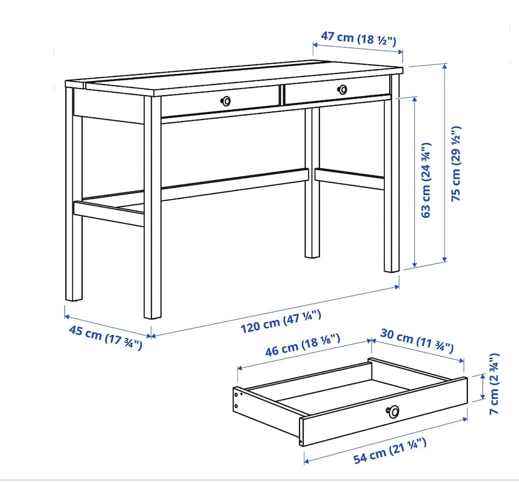 IKEA HEMNES Çalışma Masası Beyaz/Açık Kahverengi 120x47 cm - 3