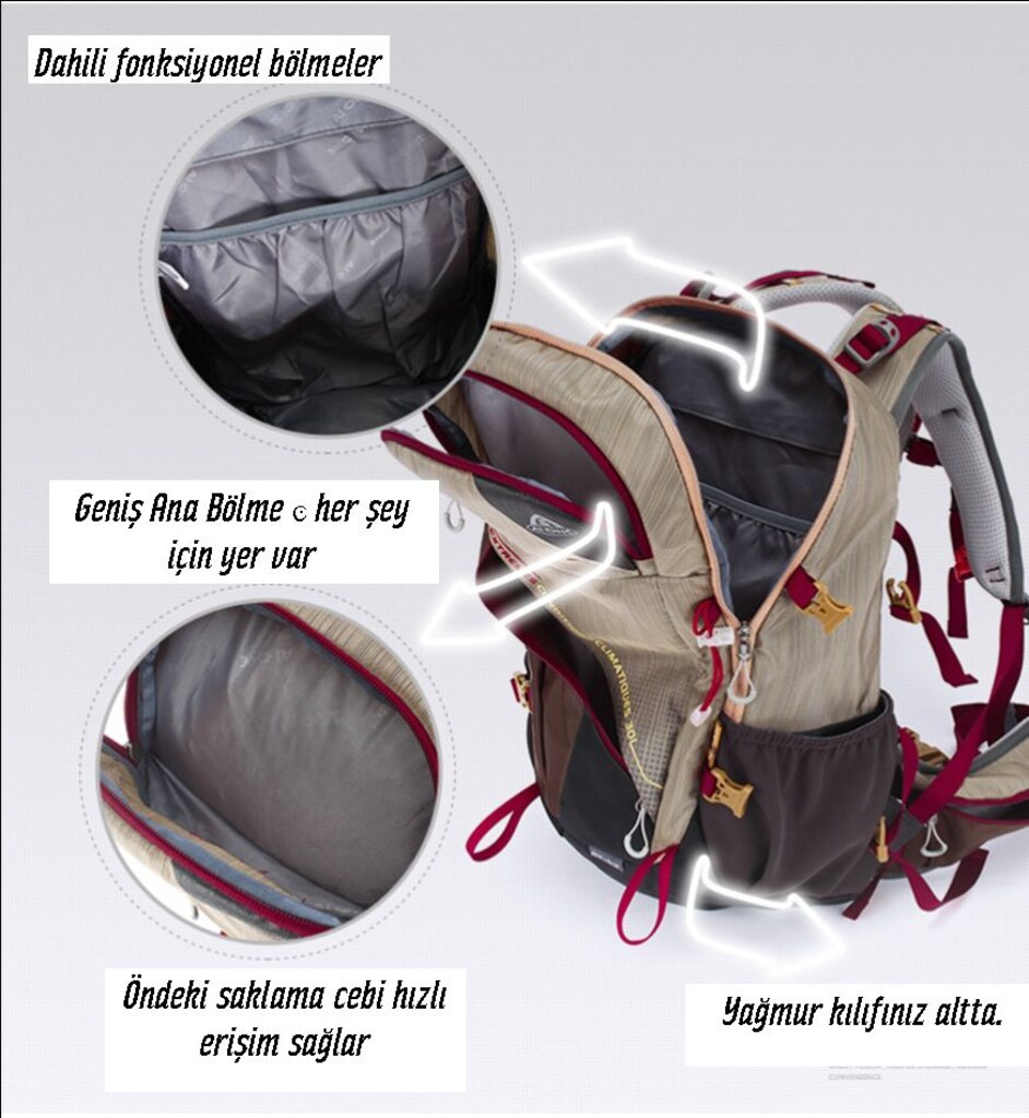 AIONE PROFESYONEL OUTDOOR SIRT ÇANTASI 30L = UNISEX (KAHVERENGİ) - 9