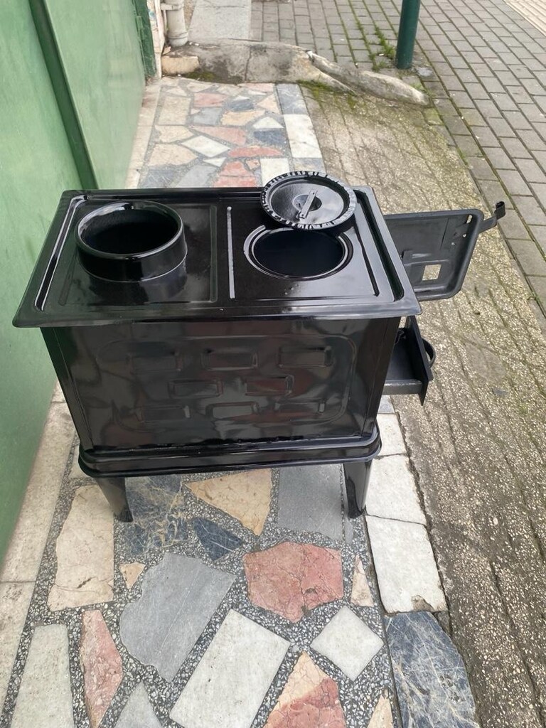 SIFIR . EMAYE PARLAK SİYAH KAMP SOBASI. 40-40-29 CM - 3