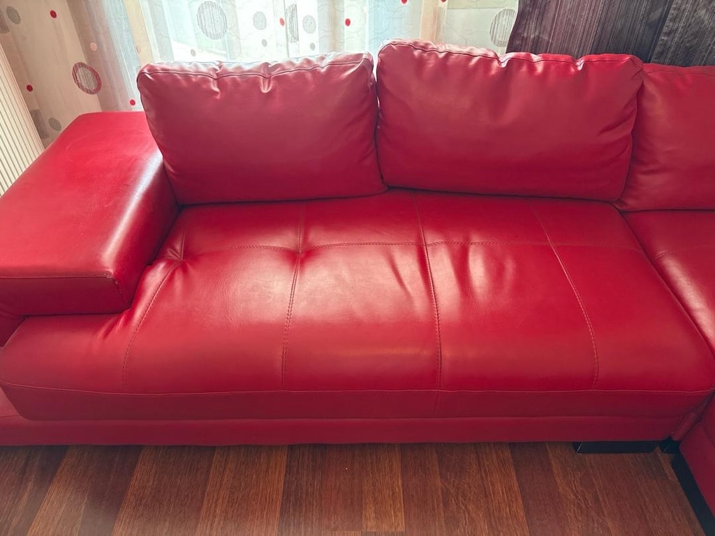 Kırmızı Deri L Koltuk – Kuş Tüyü Minder – Halı Hediye - 4
