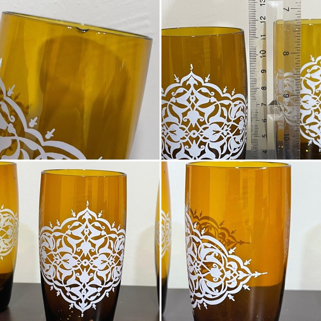 El yapımı kehribar renk 3 adet bardak - 2