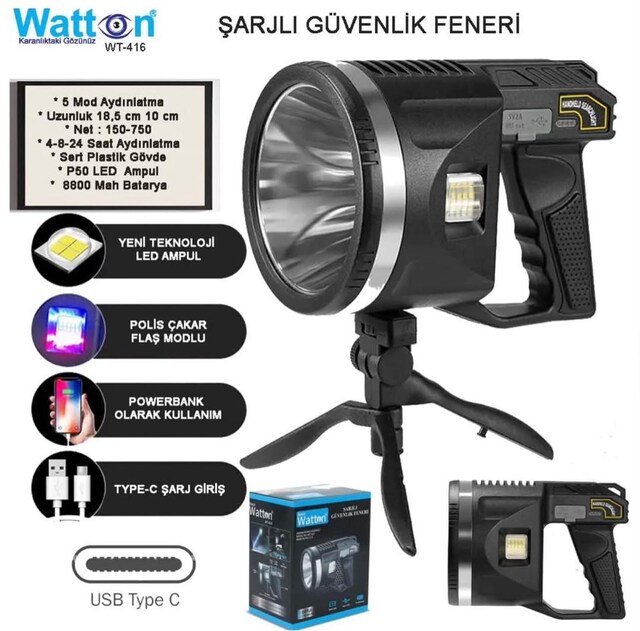 Tripodlu led el feneri güvenlik feneri büyük boy