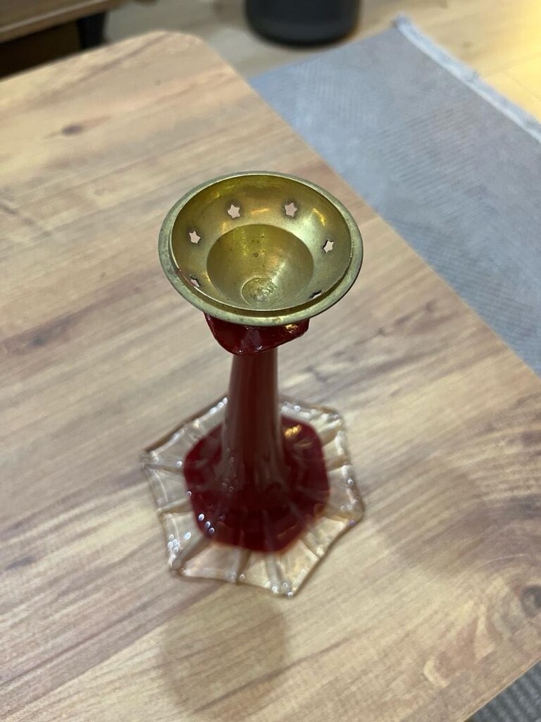 murano bordo cam tarzı pirinç şamdan - 4