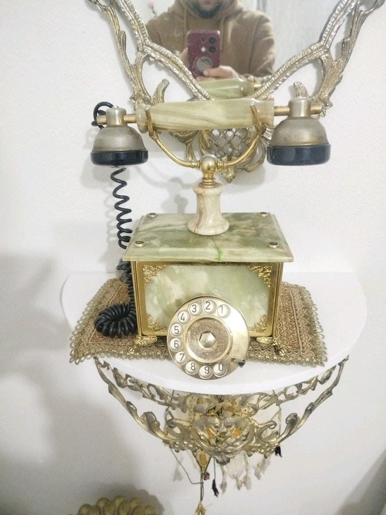 antika telefon pirinç ayna komple set