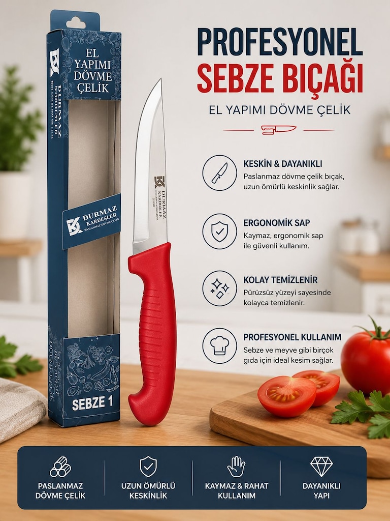 Profesyonel Sebze Bıçağı No:1 – El Yapımı Dövme Çelik