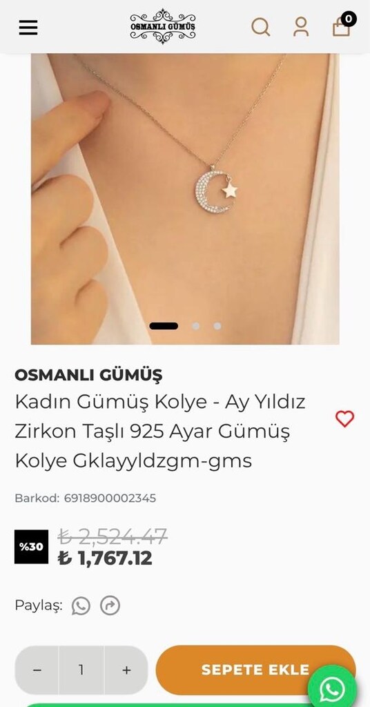 GÜMÜŞ ATATÜRK - AY YILDIZ Zirkon Taşlı Kolye - 2