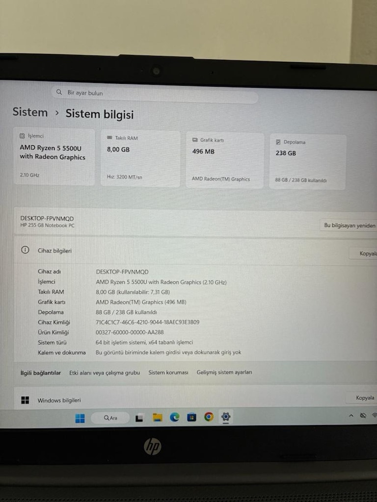 HP 255 G8 Dizüstü Bilgisayar (Sıfırdan Farksız) - 7