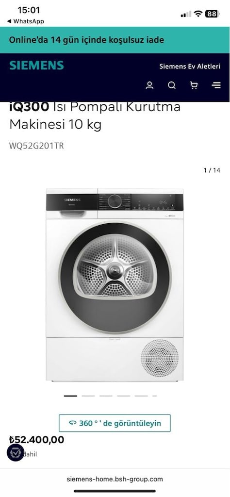 Siemens kurutma makinası 10kg ısı pompalı 3 yıl garantili !! - 5