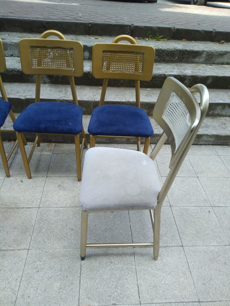 VINTAGE ESİNTİLİ: METALİK BOYALI, HASIR DETAYLI 5 ADET ŞIK SANDALYE - 5