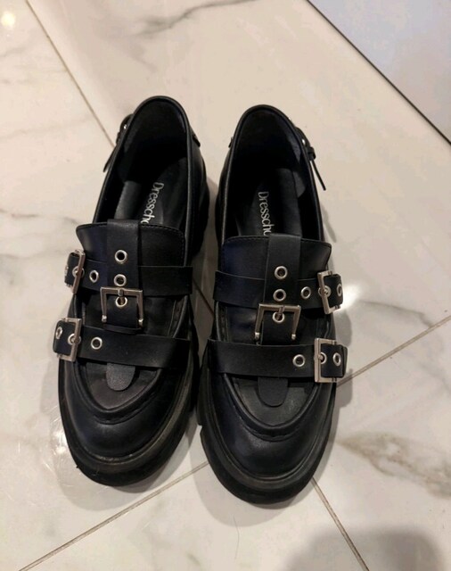 Dresscholic Siyah Gotik Tokalı Kadın Platform Oxford Ayakkabı