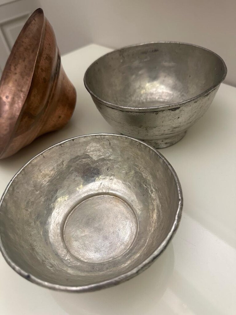 Antika vintege bakırlar 2 kase 14 cm 13 cm 1 kapak 18 cm - 4