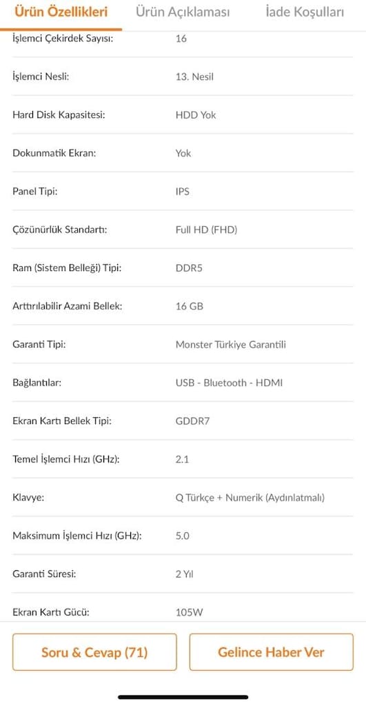 MONSTER Abra A7 5050 ekran kartı 17.3 inç ekran boyutlu Laptop - 6