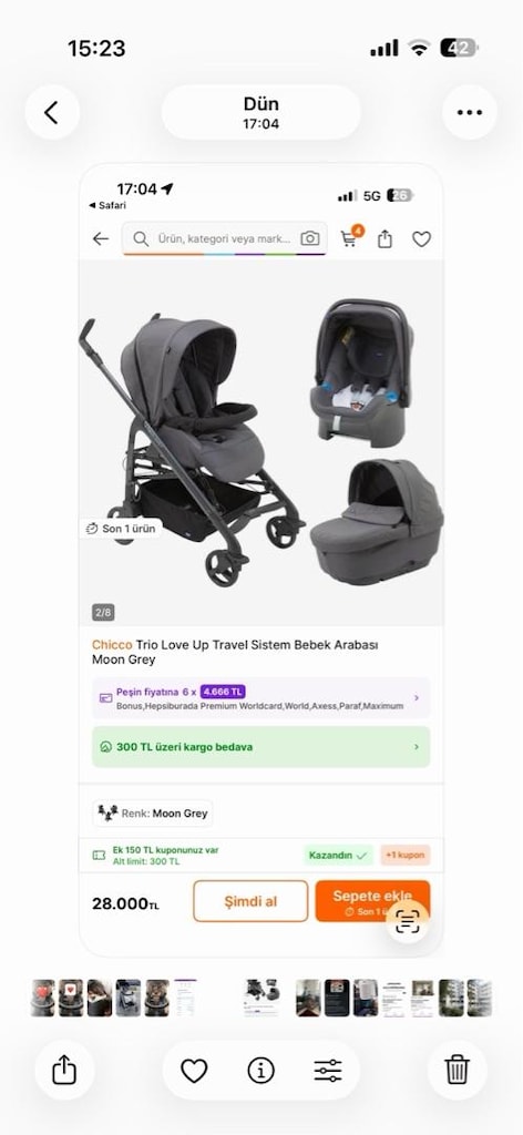 Chicco Trio Love bebek arabası, puset tam set - 5