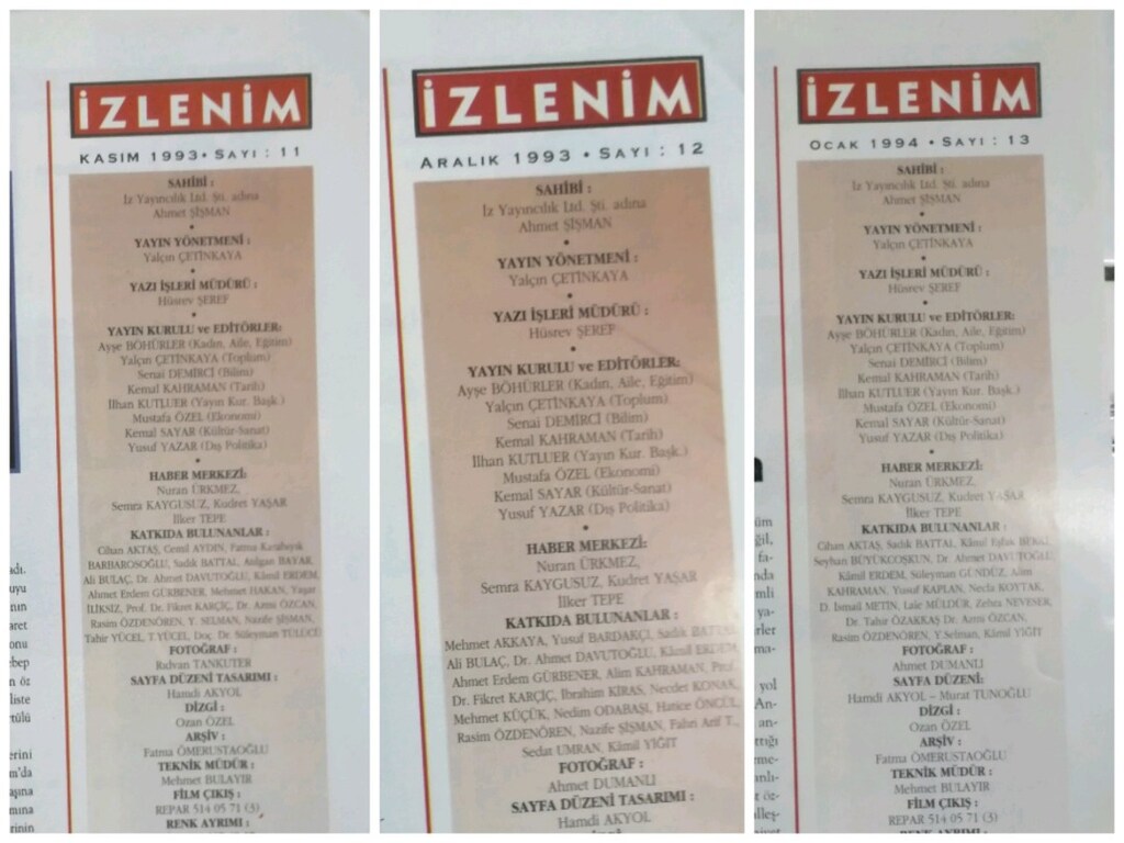 İZLENİM Aylık Dergi 1993 /1994, Sayı :11,12,13 (3'lü paket) - 6
