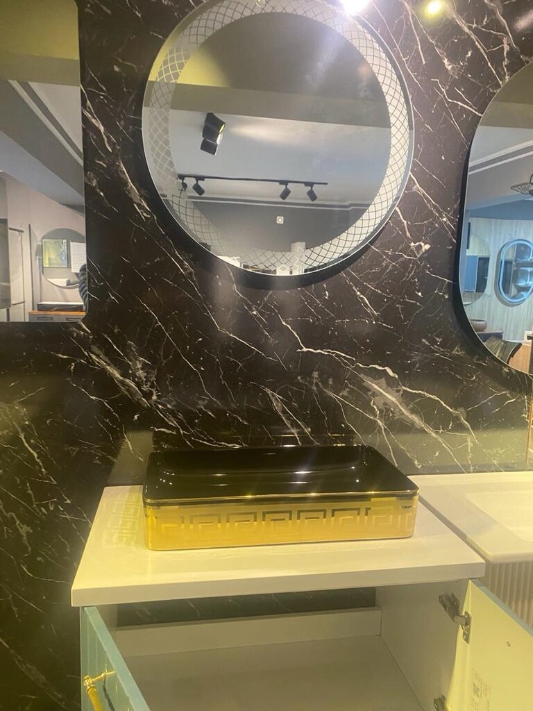 80 cm banyo dolabı saten mavi - 3