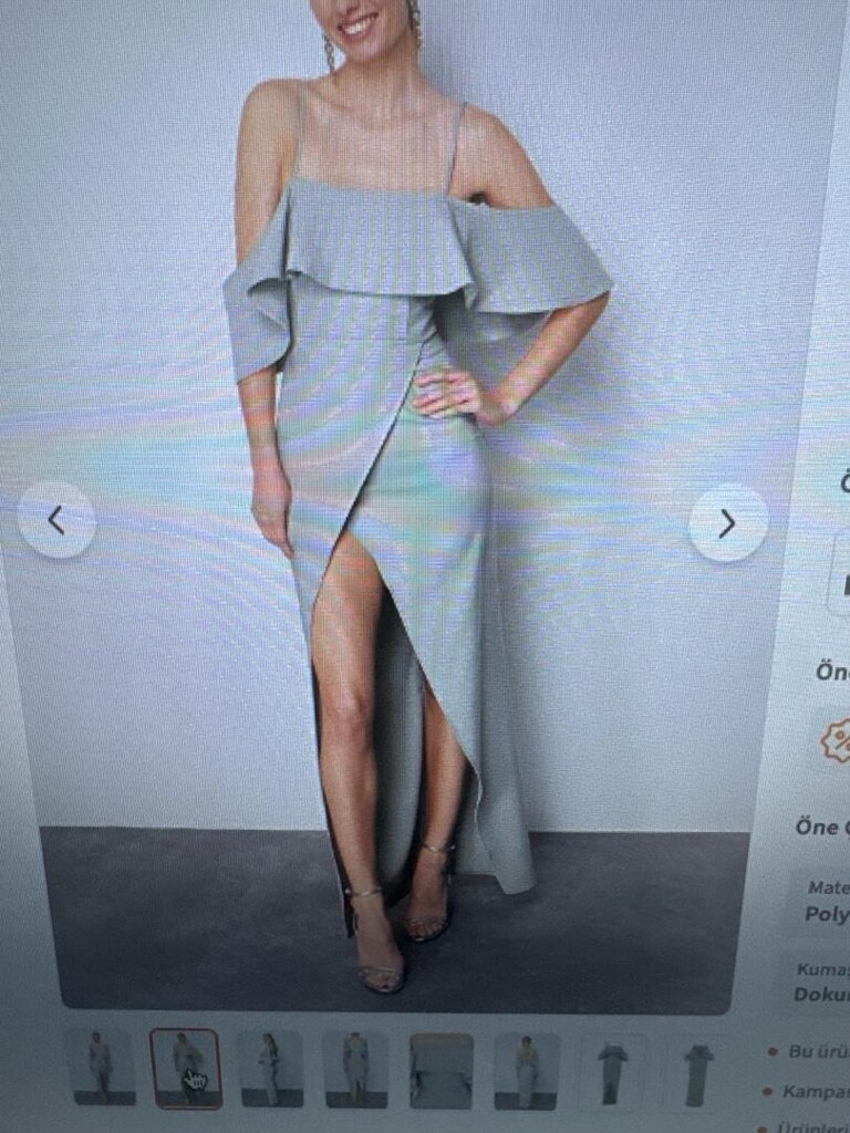 Mint volanlı uzun abiye elbise - 7