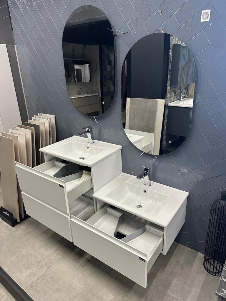 ÇİFT EVYELİ EBEVEYNLİ LAVABOLU LAKE MAT BEYAZ 130 CM BANYO SETİ - 3