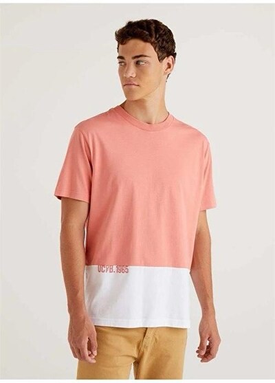 Benetton Bisiklet Yaka Somon T-Shirt - S