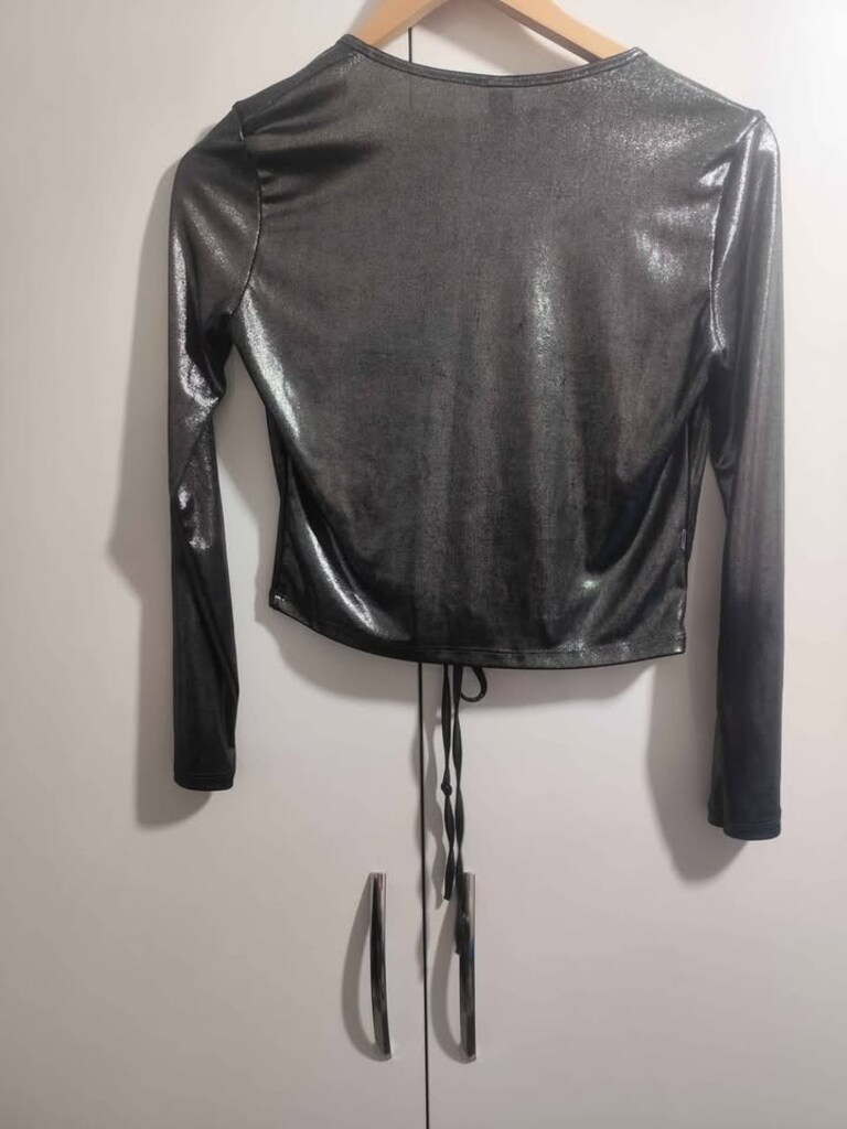 Nadir American Apparel Gümüş Parlak Uzun Kollu Crop Hırka - 7