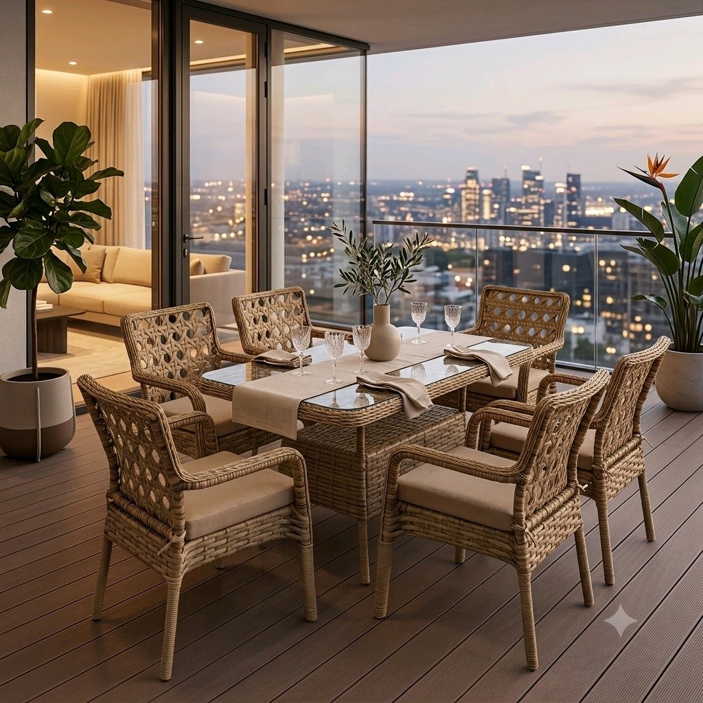 6 Kişilik Rattan Yemek Masası ve Sandalye Takımı, Mutfak Masası Takımı - 4