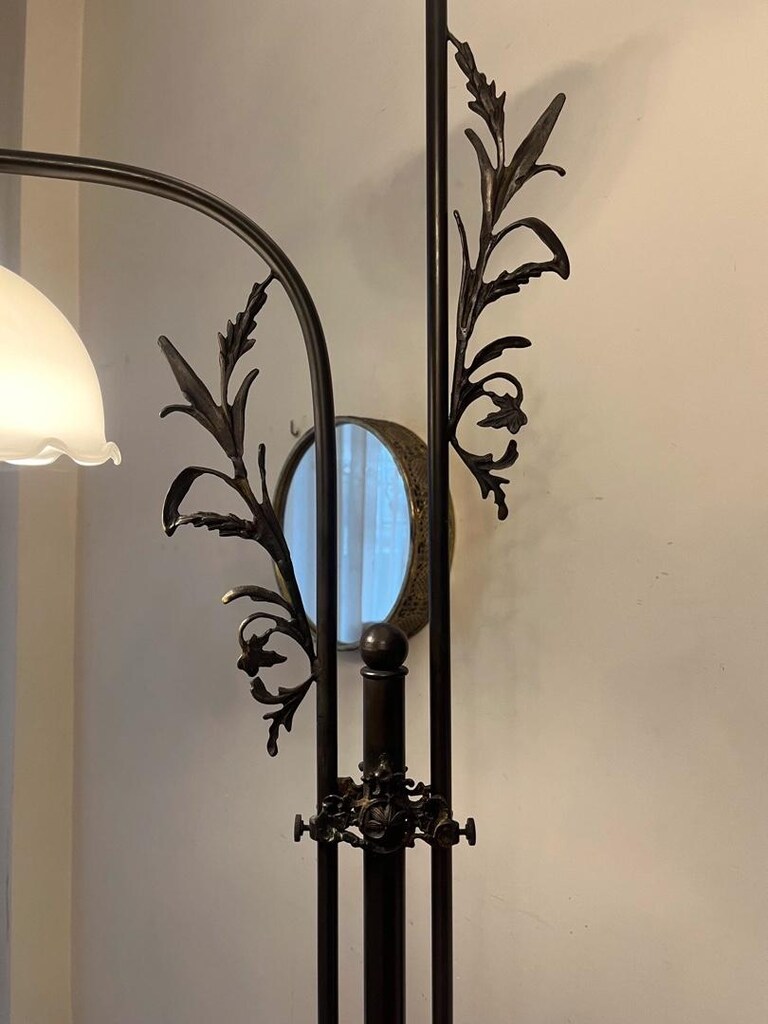 Opal Camlı Asansörlü Bronz Lambader - 4