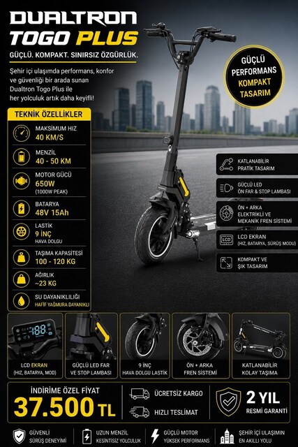 SIFIR GİBİ DULATRON TOGO PLUS ELEKTRİKLİ SCOOTER 1350WAT(TAKAS YOK)