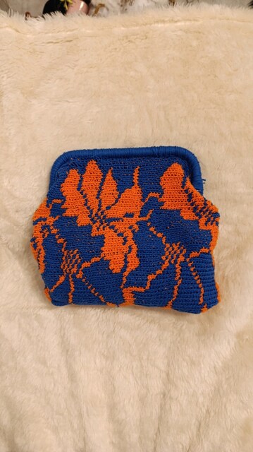 turuncu ve mavi çiçek desenli clutch canta
